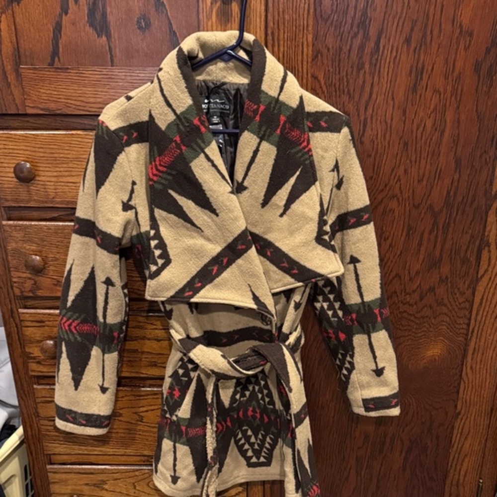 Montanaco Southwestern Belted Coat Jacket Size M Tan Brown Red